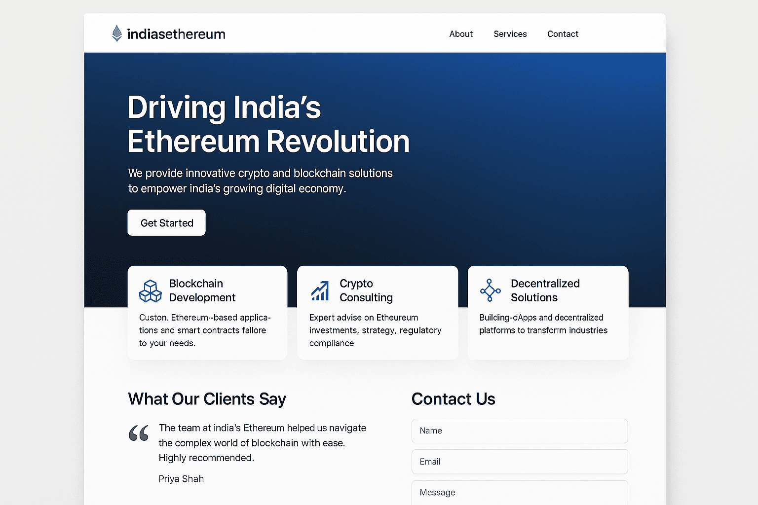 indiasethereum.com website mockup
